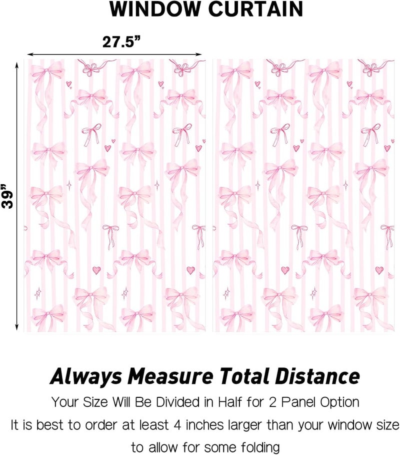 Coxila Pink Bow Kitchen Window Curtains 27.5 x 39 Inch Small Short Mini Cafe Rod Pocket Cute Kids Girls White Kawaii Pastel Fun Living Bedroom Room Home Treatment Set of 2 Curtain Panels Drapes Tiers - Image 5